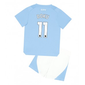 Manchester City Jeremy Doku #11 Hjemmebanesæt Børn 2023-24 Kort ærmer (+ korte bukser)